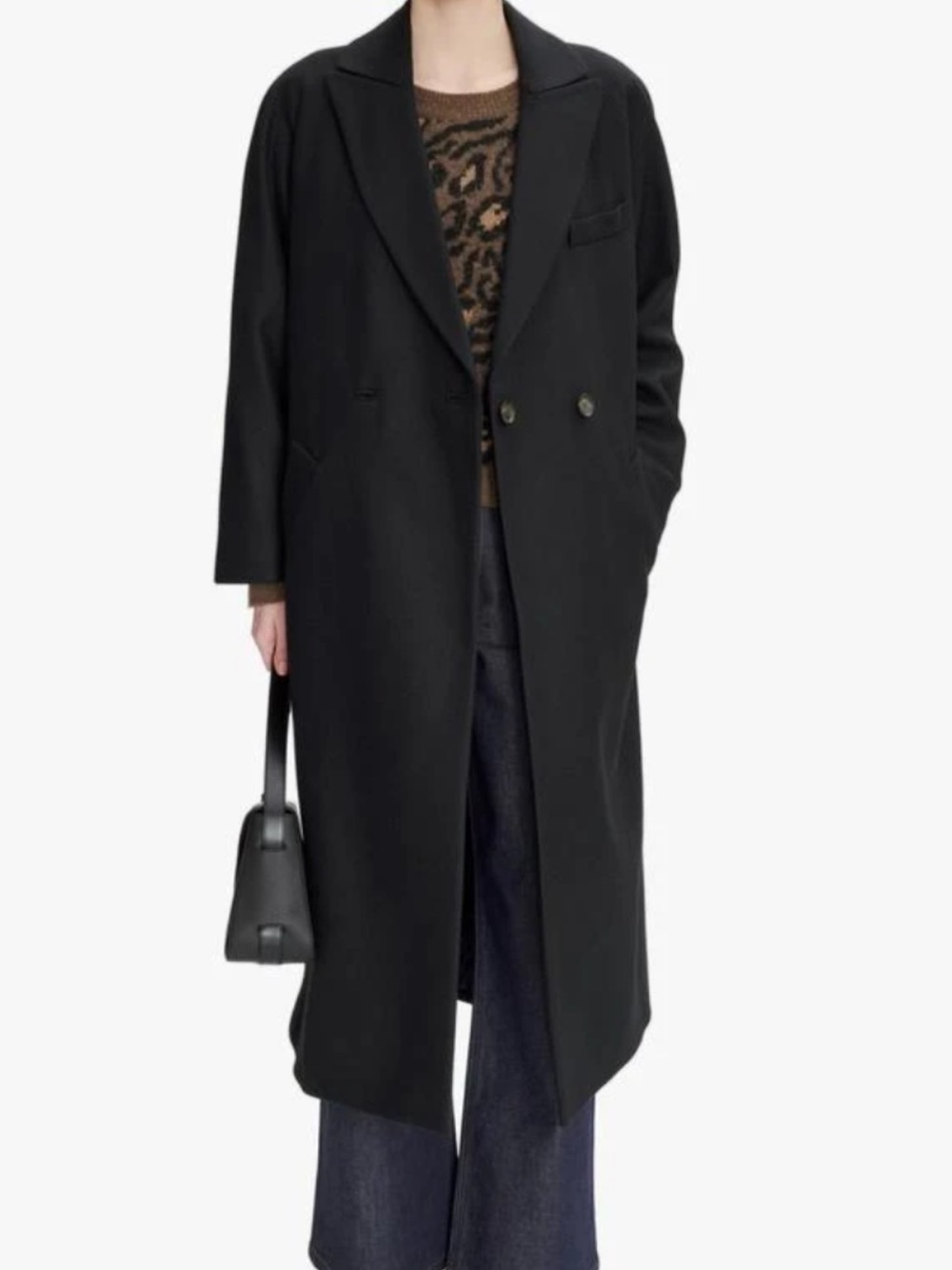 A.P.C. Black “Flora”Double-Breasted Long Wool Coat Size 34